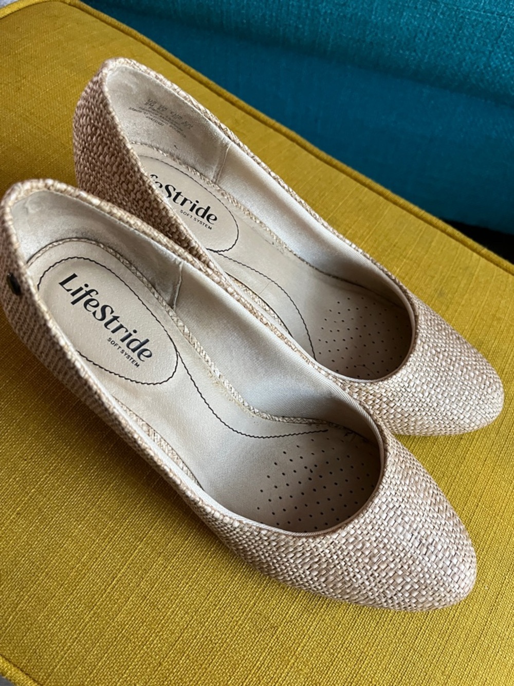 Life Stride Beige Woven Pointed-Toe Heels